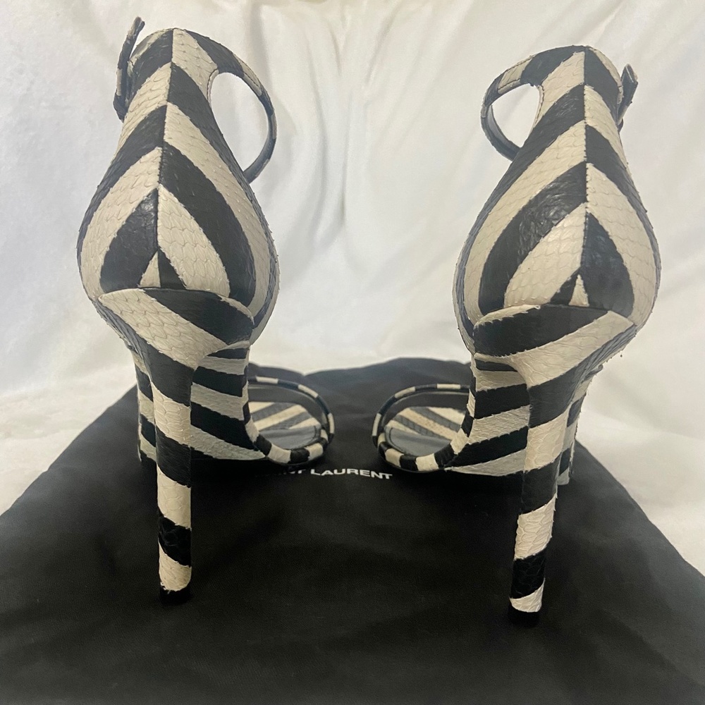 Saint Laurent Amber Ankle Strap Snakeskin Sandals NWT Size 38 - Picture 5 of 11